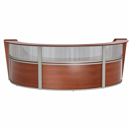 Linea Italia Curved Reception Desk 3 Units, Clear Panel, 143 inW x 71 inD, Cherry ZUC317